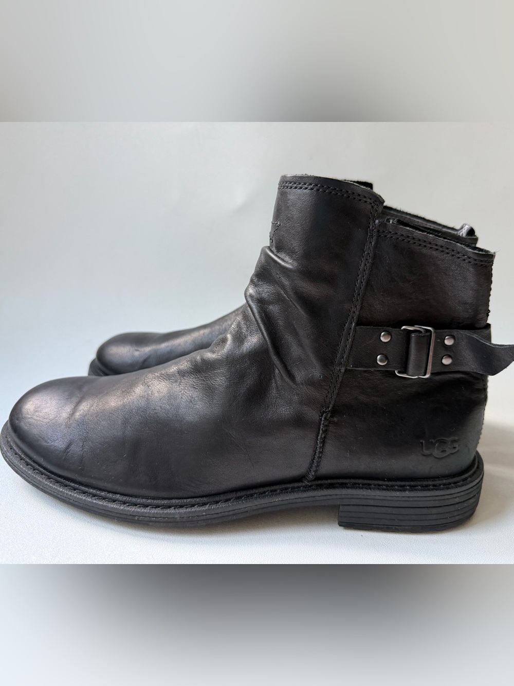 UGG Men's Morrison Pull On Black Leather Buckle Ankle Boots